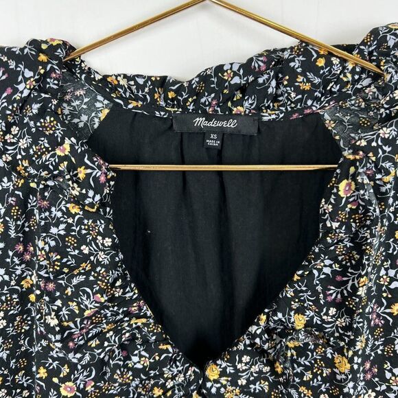 Madewell Ruffle Button Front Trapeze Folkmagic Black Floral Print Dress NA260 - Picture 6 of 13